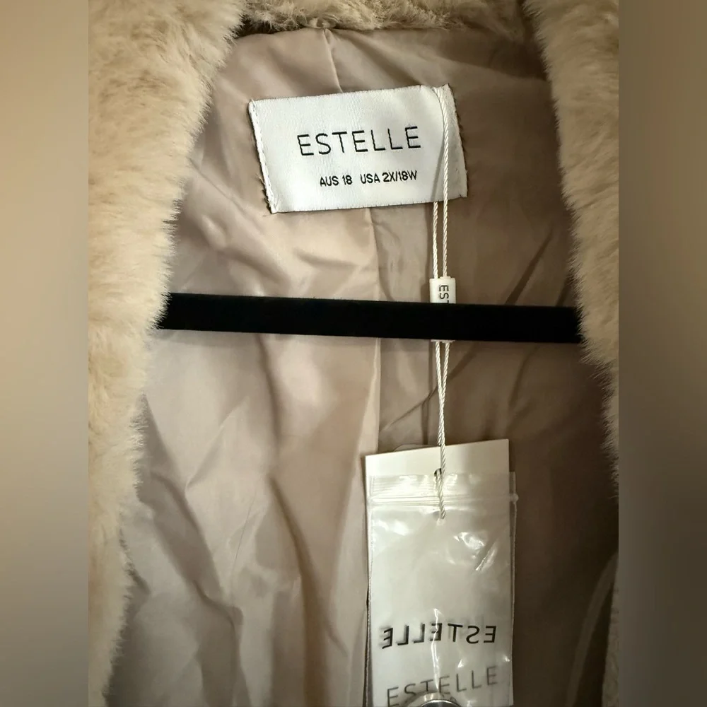 Elegant Beige Coat with Faux Fur Collar - Picture 5 of 5